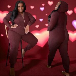 Savage X Fenty Sleep & Shine Hooded One Piece Red Cocoa Cozy Athleisure 2-3X